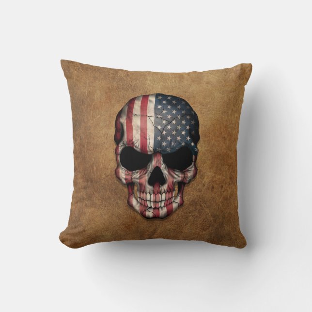 Åldrig och sliten amerikanska flagganskalle kudde (Framsida)