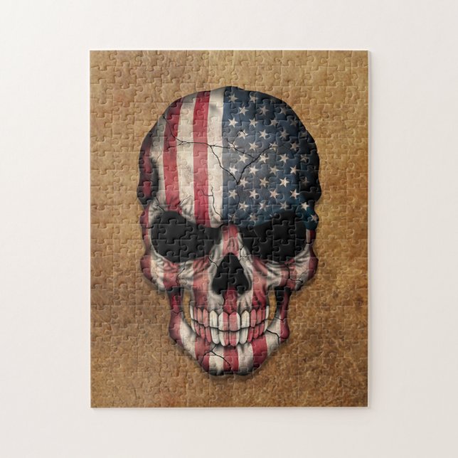 Åldrig och sliten amerikanska flagganskalle pussel (Vertikal)