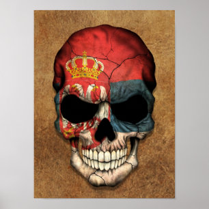 Åldrig och sliten serbisk flaggaskalle poster