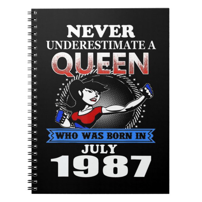 ALDRIG ODERESTIMAT A Queen Born i juli 1987 NEVE Anteckningsbok (Framsidan)