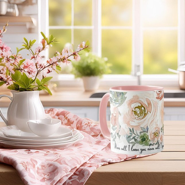 Aldrig överge dig Rosa akvarellflora Kristendomen  Mugg (Skapare uppladdad)