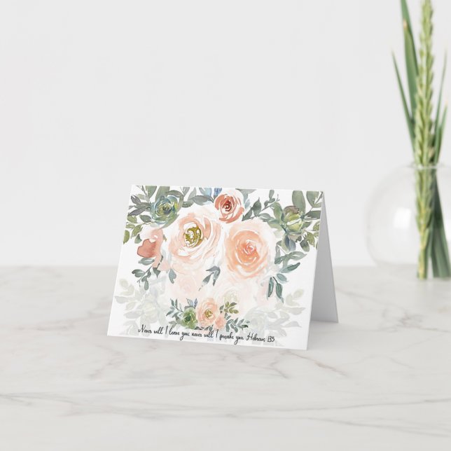 Aldrig överge dig Rosa akvarellflora Kristna Anteckningskort (Framsida)