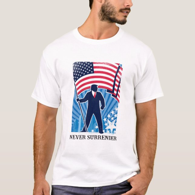 Aldrig Överlämnande Trump 2024 T-Shirt för manar (Framsida)