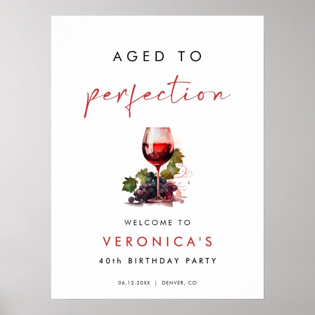 Åldrig Perfekt Vin Födelsedags Välkomstskylt Poster (Framsidan)