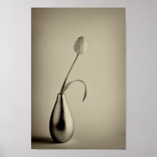 Åldrig sepia tonad tulpan i vas poster