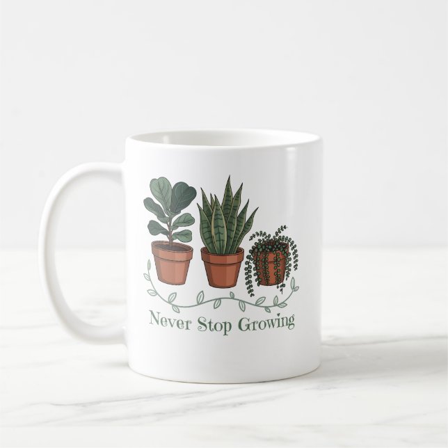 Aldrig Sluta Växa Växter Positiv Naturcitat  Kaffemugg (Vänster)