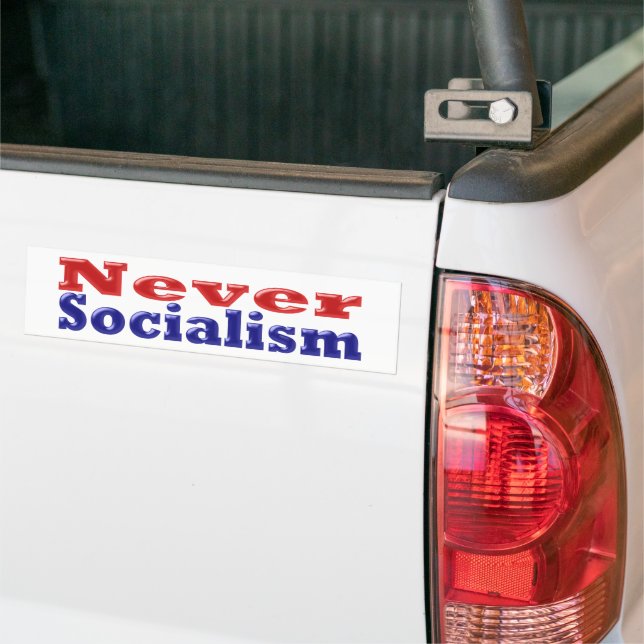 Aldrig socialism med röd blå text bildekal (På lastbil)