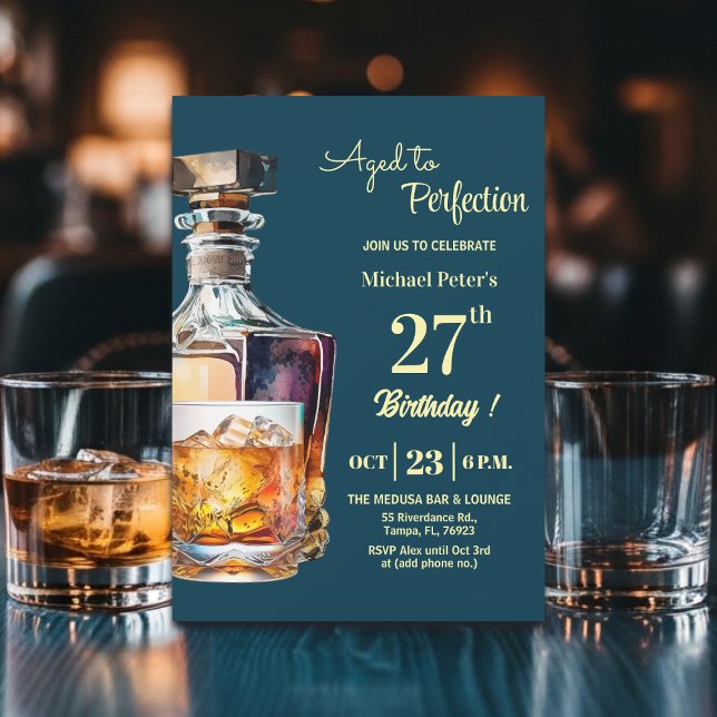 Åldrig till Perfektion Män 27:e Whiskey Födelsedag Inbjudningar (Skapare uppladdad)