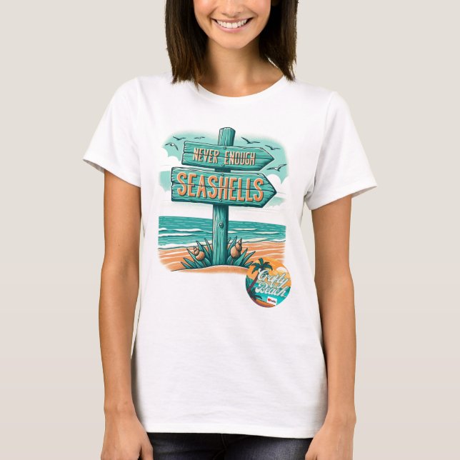 Aldrig tillräckligt med Seashells av Crafty Beach T Shirt (Framsida)