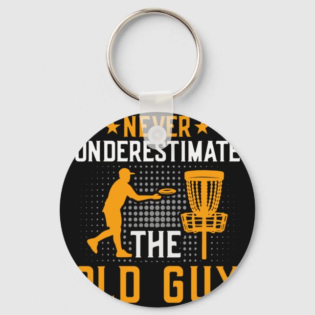 Aldrig underskatta gubben Disc Golf Frisbee  Nyckelring (Framsida)