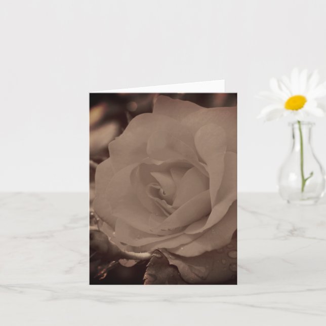 Åldrig Vintage Sepia Rosblomsnot Kort (Liten växt)