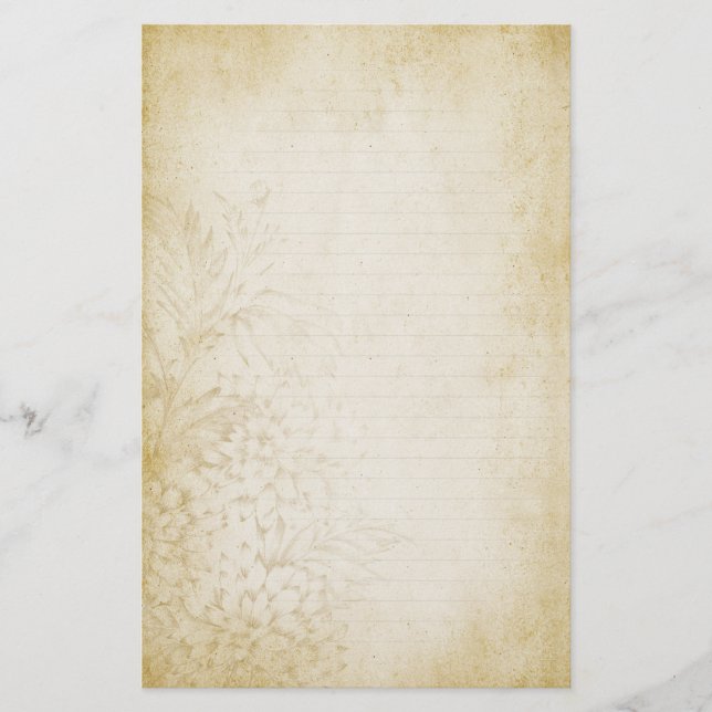 Åldriga den fodrade vintageblommigten noterar brevpapper (Framsida)