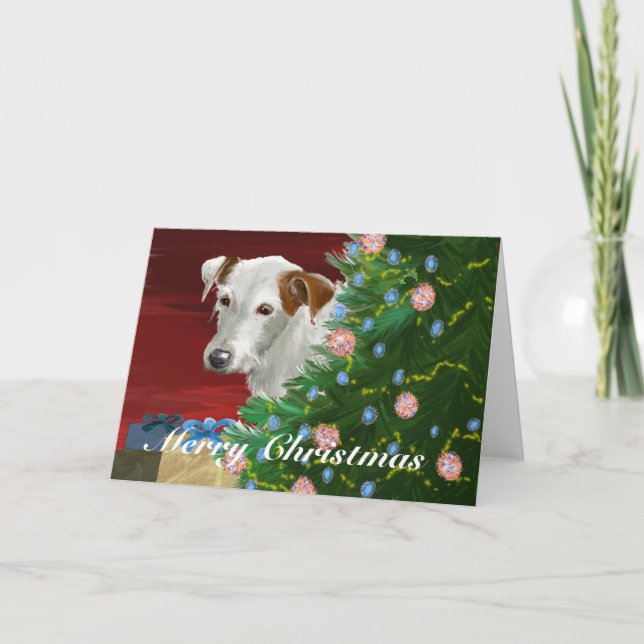 Åldringjack Russell med julgranen Helgkort (Framsida)