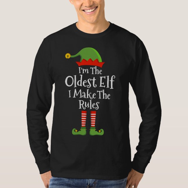 Äldsta elf gör att regler blir roliga julklammatch t shirt (Framsida)