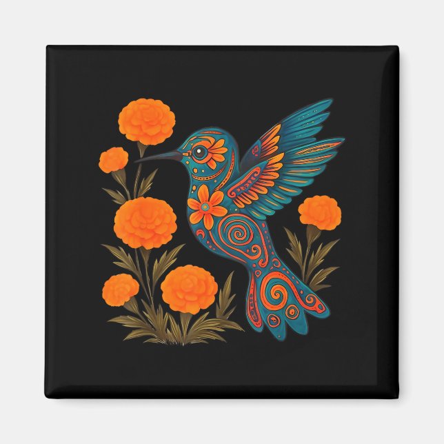Alebrije Kolibri Blomma Mexikansk Folkkonst Fågel  Magnet (Framsidan)