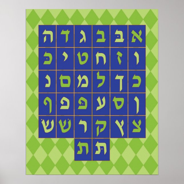 Alef Beis-affisch (marinblå och grön) Poster (Framsidan)
