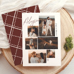 Alegría | Tarjeta de Navidad Collage de 6 Fotos Julkort<br><div class="desc">Elegante tarjeta de Navidad que presenta un moderno sjuk de collage estilo galería. Con espacio para seis fotos en distintos tamaños. La palabra ’Alegría’ aparece en un estilo cursivo rojo en la esquina superior izquierda, superpuesta sobre las fotos. El nombre de la familia se muestra de manera lodrät al lado...</div>