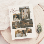 Alegría | Tarjeta de Navidad Collage de 6 Fotos Julkort<br><div class="desc">Elegante tarjeta de Navidad que presenta un moderno sjuk de collage estilo galería. Con espacio para seis fotos en distintos tamaños. La palabra ’Alegría’ aparece en un estilo cursivo rojo en la esquina superior izquierda, superpuesta sobre las fotos. El nombre de la familia se muestra de manera lodrät al lado...</div>