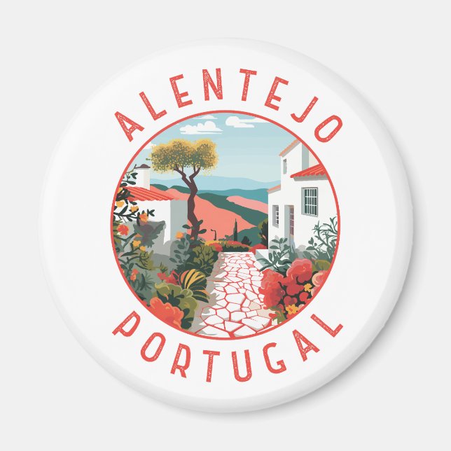 Alentejo Portugal Retro Distress Circle Magnet (Framsidan)