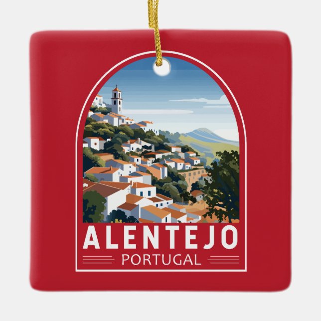 Alentejo Portugal Travel Art Vintage Julgransprydnad Keramik (Framsida)