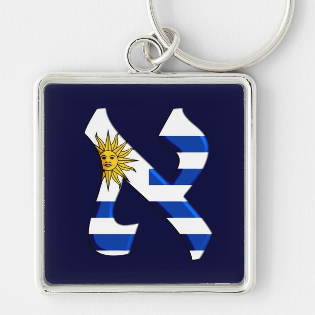 Aleph uruguay.png fyrkantig silverfärgad nyckelring (Framsidan)