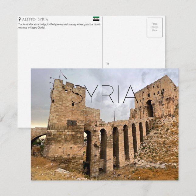 Aleppo Citadel, Syrien Resebrev Vykort (Fram/baksida)