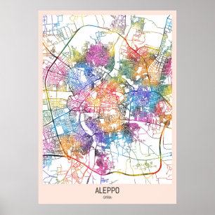 Aleppo Syriens stad Karta Poster