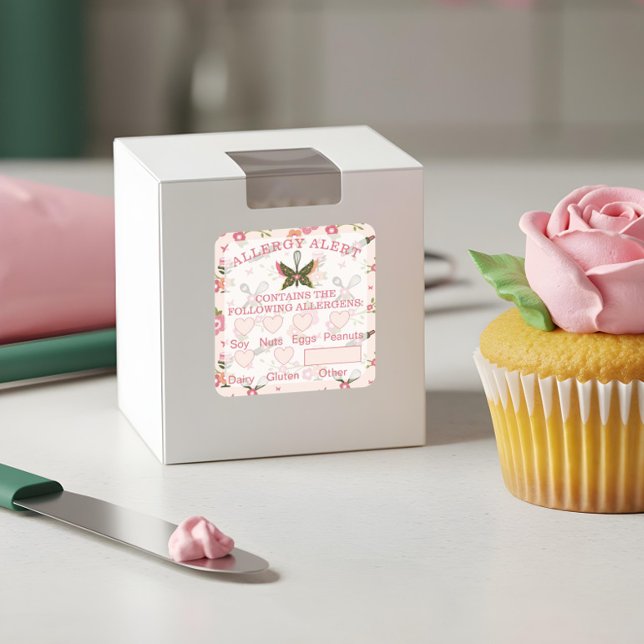 Alert Bakery Butterfly Whisk Fyrkantigt Klistermärke (Food Safety Allergy Alert Bakery Butterfly Whisk Square Sticker)