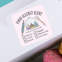 Alert Bakery Pastry Square, allergi mot livsmedels Fyrkantigt Klistermärke