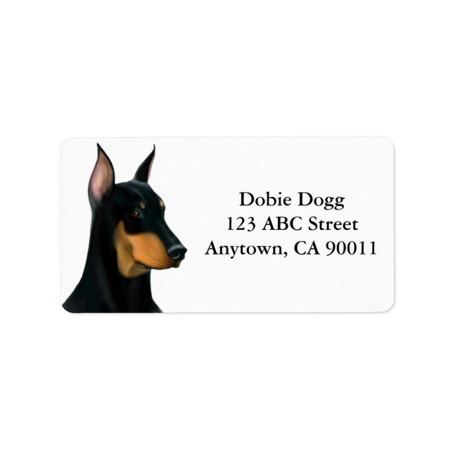 Alert Doberman Pinscher Hund Label Adressetikett (Framsidan)