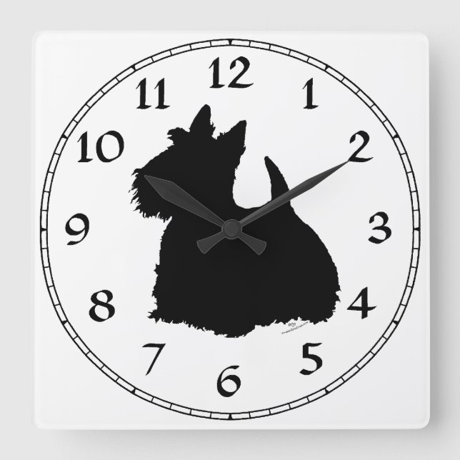 Alert Scottish Terrier Silhouette Fyrkantig Klocka (Framsida)