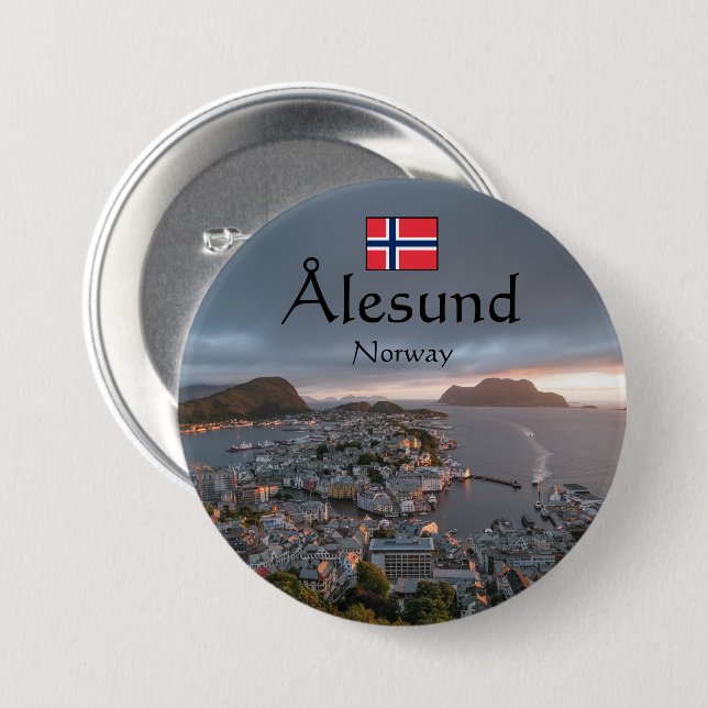 Alesund Norge Souvenir Knapp (Framsida & baksida)