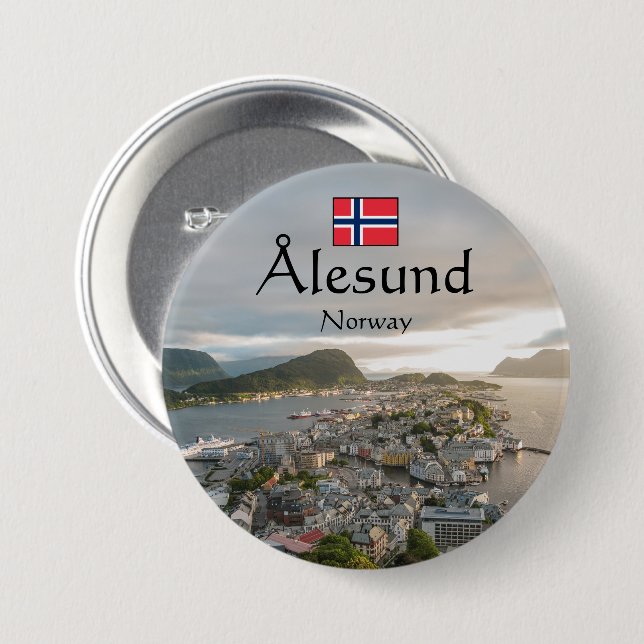 Alesund Norge Souvenir Knapp (Framsida & baksida)