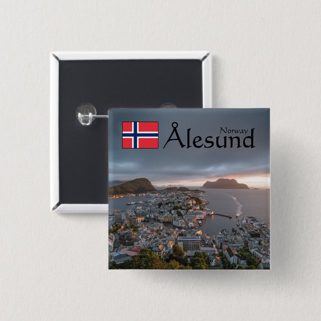 Alesund Norge Souvenir Knapp (Framsida & baksida)