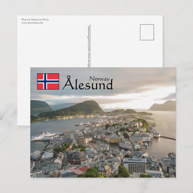 Alesund Norge Souvenir Vykort (Fram/baksida)