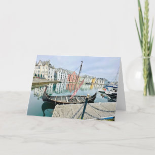 Ålesund Town in Norge, Blank Greeting Card Tack Kort