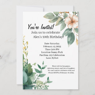 Alex Blommigt 10:e födelsedagen Inbjudningar