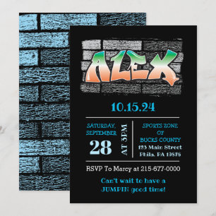 ALEX ditt namn Graffiti Brick Wall Paint Splatter Inbjudningar