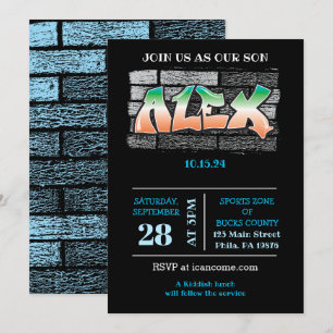 ALEX ditt namn Graffiti Brick Wall Paint Splatter Inbjudningar