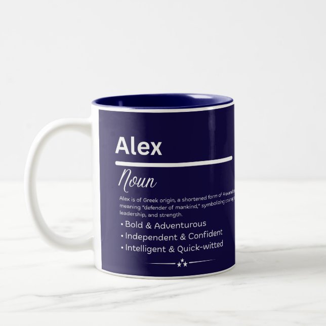 Alex, Girl Personalized Name Definition Mug Två-Tonad Mugg (Vänster)