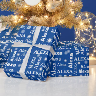 Alexa anpassat namn med snöflingor  presentpapper