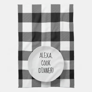 Alexa Command humor på buffalo plaid Kökshandduk