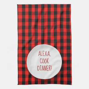 Alexa Command humor på buffalo plaid Kökshandduk