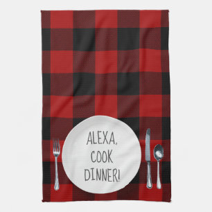 Alexa Command humor på buffalo plaid Kökshandduk