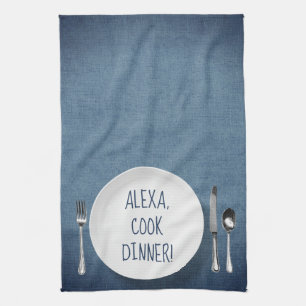 Alexa Command humor på denim blue Kökshandduk