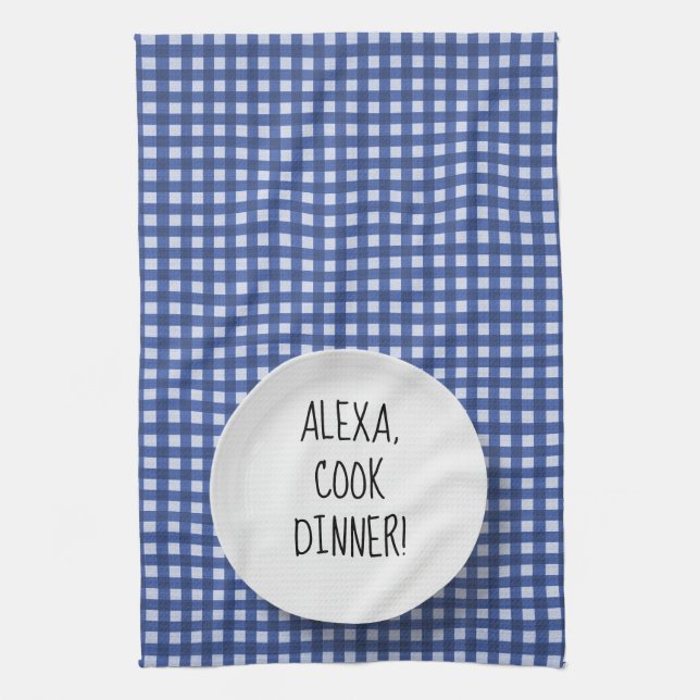 Alexa Command humor på gingham Kökshandduk (Vertikal)
