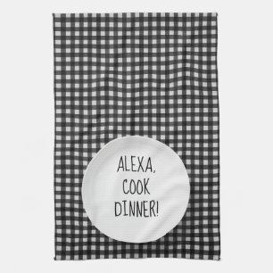 Alexa Command humor på gingham Kökshandduk