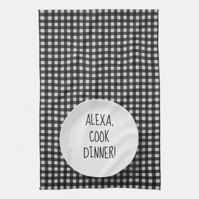 Alexa Command humor på gingham Kökshandduk (Vertikal)