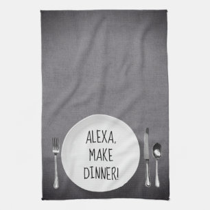 Alexa Command humor på grått Kökshandduk
