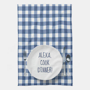 Alexa Command on Blue Gingham Kökshandduk